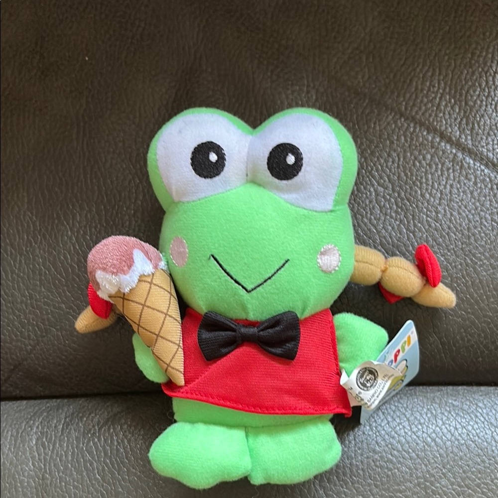 Keroppi stuffed frog animal with ice cream and braids